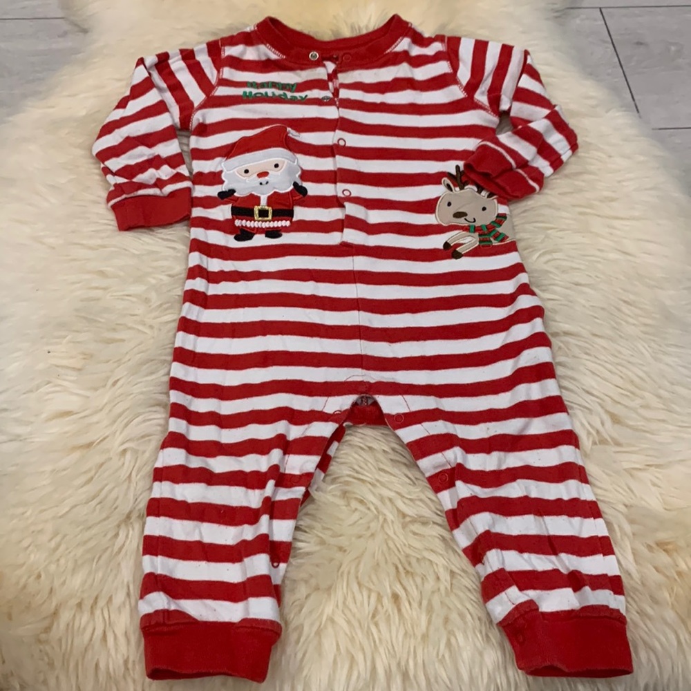 Koala Kids Christmas/Holiday Winter Santa Button Footless Pajama in Red/White